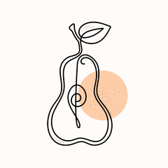 Pear abstract vector illustration in line art style. One line drawing, isolated background.