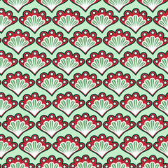 seamless pattern with red flowers on blue