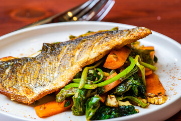 Grilled salmon fish and vegetable
