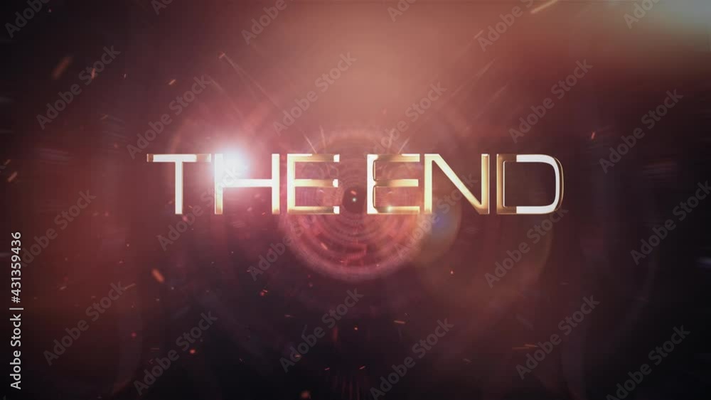 Poster the end futuristic cinematic sci-fi stock video footage. 4k 3d rendering title showing the end golde