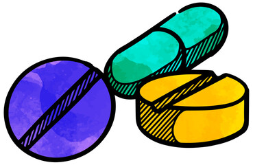 Pills icon  style vitamin medicine drugs watercolor vector illustration