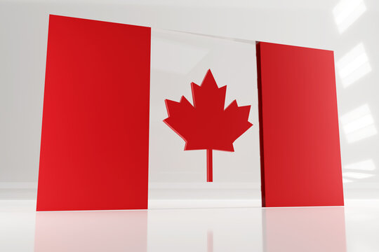 Monumental Canadian flag for Canada day. 3d render flag made of glass and concrete