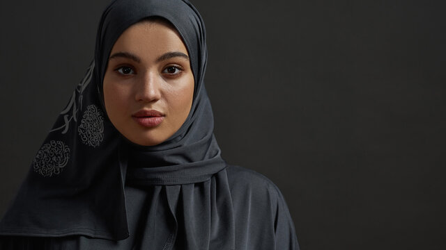 Portrait of young arabian girl wearing traditional hijab