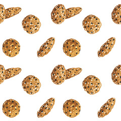 Watercolor cinnamon seamless pattern. Hand drawn sweet baking illustration for fabric, wallpaper.