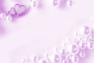 Fototapeta na wymiar ハートと真珠のフレーム(紫）
