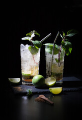 mojito cocktail on black background