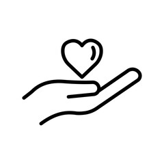 hand line icon with heart. charity symbol, donation, humanity. Editable stroke. Design template vector