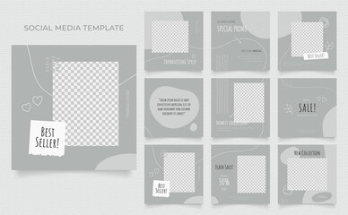 social media template blog fashion sale promotion. fully editable instagram and facebook square post frame organic sale poster. green grey white ad banner vector background