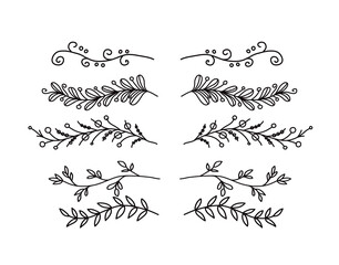 hand drawn floral dividers set in doodle style