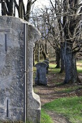 old damaged calvary with three crosses on top. Horná Roven near Banská Stiavnica in Slovakia 