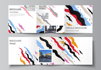 Vector layout of square covers design templates for trifold brochure, flyer, magazine, cover design, book design, brochure cover, creative agency, corporate, business, portfolio, pitch deck, startup.