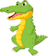 cute crocodile cartoon standing and waving