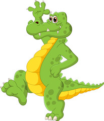 cute crocodile cartoon standing and waving