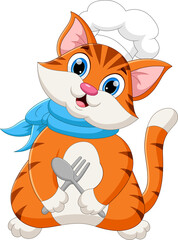 cartoon chef cat holding cutlery