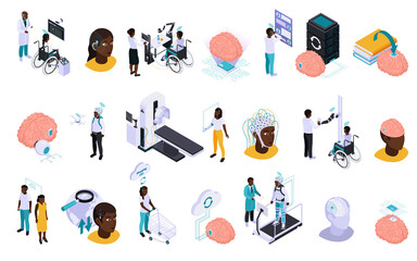 Fototapeta premium Brain Implants Technologies Isometric Set