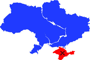 Blue colored Ukraine map. Political Ukraine map. Crimean Peninsula. Crimean war and russian conflict. Russia crimea annexation. Vector illustration map.