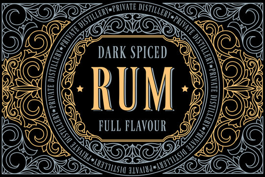 Dark spiced rum - ornate vintage decorative label