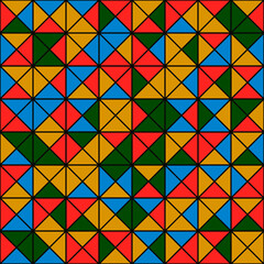 Fototapeta na wymiar Multicolor four parts squares tile. Vector and same decorative shapes.