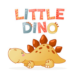 Cute dinosaur cartoon vector illustration. Kids Design for print, poster, invitation, t-shirt and badges.