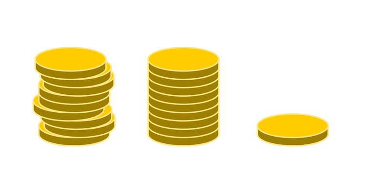Gold Coin Money or Cryptocurrency Token Icon Set. Vector Image.