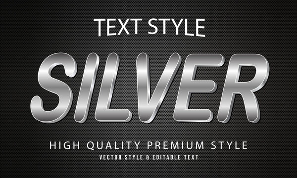 silver effect italic letters on a dark background, Shiny silver 3d style text effect. Text effect in silver words