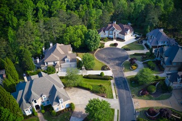 Aerial view of an upscale sub division in suburbs of USA