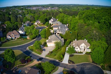 Aerial view of an upscale sub division in suburbs of USA