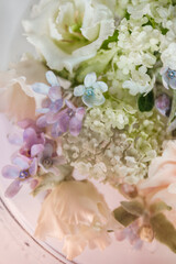 Unfocused blur floral backdrop, toned, light background, pastel and soft card