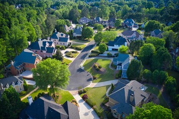 Aerial view of an upscale sub division in suburbs of USA - obrazy, fototapety, plakaty