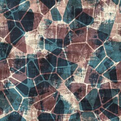 Seamless blue pink cream and navy surface pattern. High quality illustration. Overlaid and multiplied distressed and grungy worn abstract design for print. Detailed artistic repeat tile swatch.