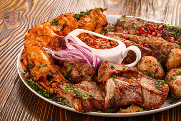 Bbq mix plate with beef, pork, lamb