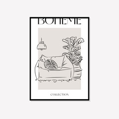 Botanical wall art vector set. Bohemian line art drawing with abstract shape. Abstract Plant line art design for print, cover, wallpaper. Minimal and natural wall art.