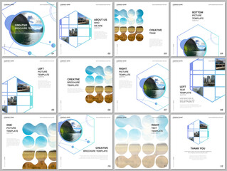 Brochure layout of square format covers templates for square flyer leaflet, brochure design, report, presentation, magazine cover. Abstract smart technology design with hexagons and place for photo.