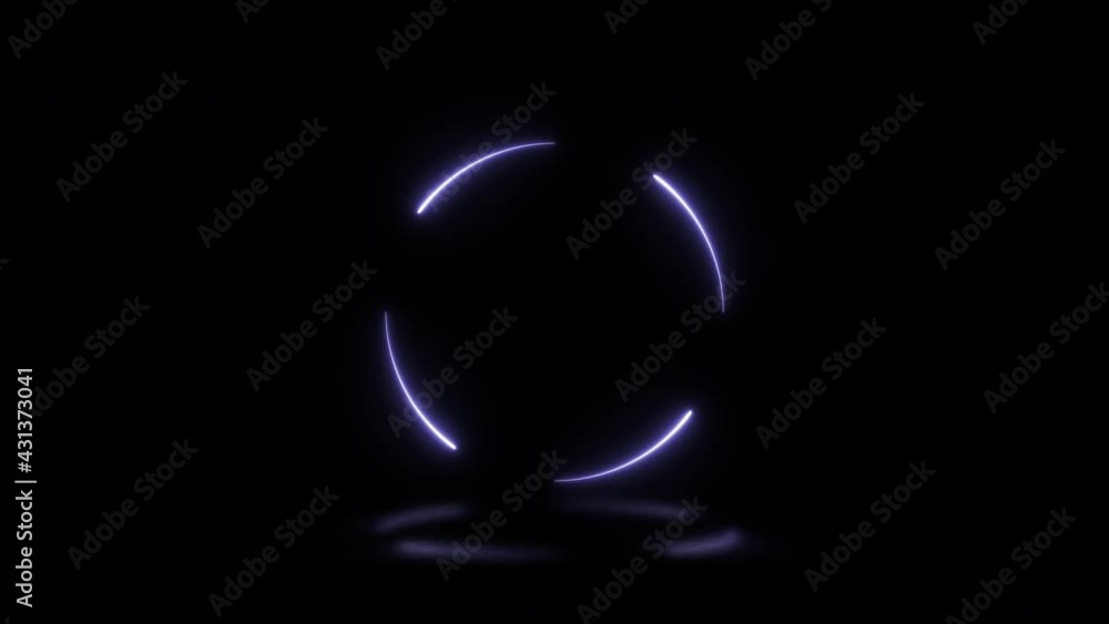 Aufkleber round shape with violet neon lights with reflections on a black background. abstract seamless loop s
