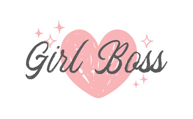 Girl boss quote with handdrawn lettering. Vector motivational poster.