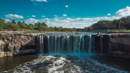 Aerial view of beautiful landscape of majestic natural waterfall