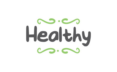 Healthy hand written lettering logo, label, badge, emblem. Organic and vegetarian food stores. Vector illustration.