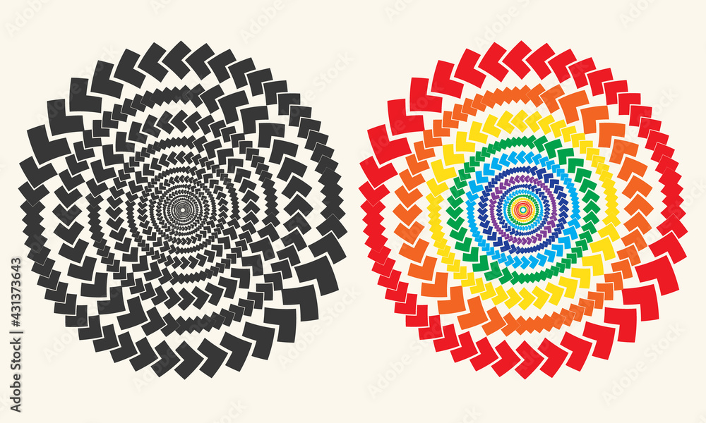 Poster abstract dotted vector background. halftone effect with arrows. circle with arrows as icon or logo. 