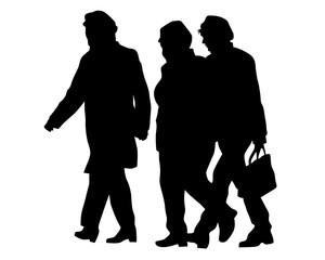 Young man and woman are standing next to each other. Isolated silhouette on a white background