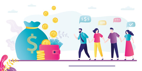 Group of business people are holding hands and moving towards success. Leader boss leads company to financial profit, wealth.