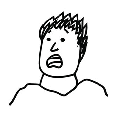 Naklejka premium Male portrait with scared and shocked face. Vector line art with isolated cartoon. For avatars, comic characters, doodles, stickers design, banners and templates