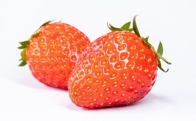 Two different strawberries - red fruit - front view - strawberry isolated on white background