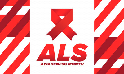 Obraz premium ALS Awareness Month. Amyotrophic lateral sclerosis. Annual campaign is held in May in United States. Control and protection. Prevention campaign. Medical health care concept. Vector illustration