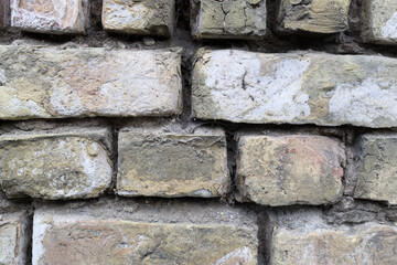 Background of old, crumbling bricks