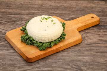Caucasian suluguni round cheese piece