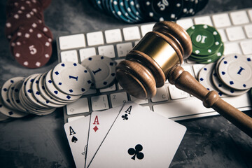 poker game and judge on keyboard