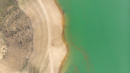 drone view lake with mountain