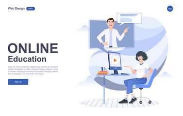 flat design concept of education for website and landing page template.Online education, training and courses, learning, Vector illustration.