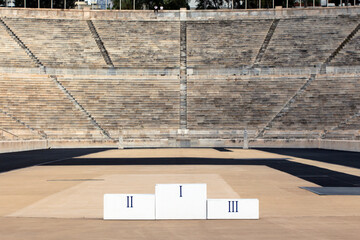 podium of winners in the Panathenaic stadium (Kallimarmaro) in  Athens , Greece. 