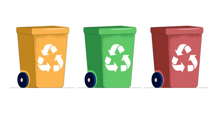 Vector illustration of a set of trash cans. Recycling garbage separation collection and recycling isolated on white